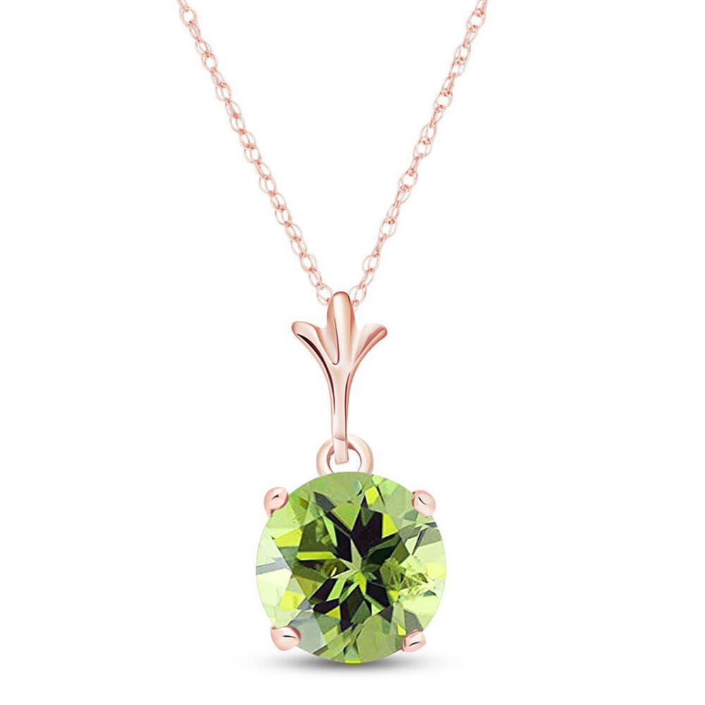 14K. SOLID GOLD NECKLACE WITH NATURAL PERIDOT (Rose Gold)